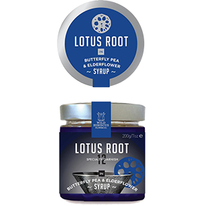 LOTUS ROOT SLICES in ButterflyPea & Eldeflower Syrup 200g